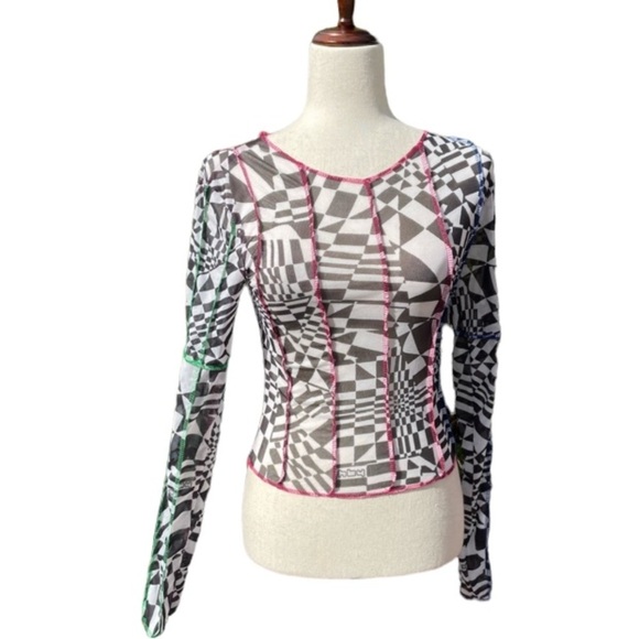 OMighty Mesh Long Sleeve Psychedelic Print Top Size Small - Picture 1 of 10